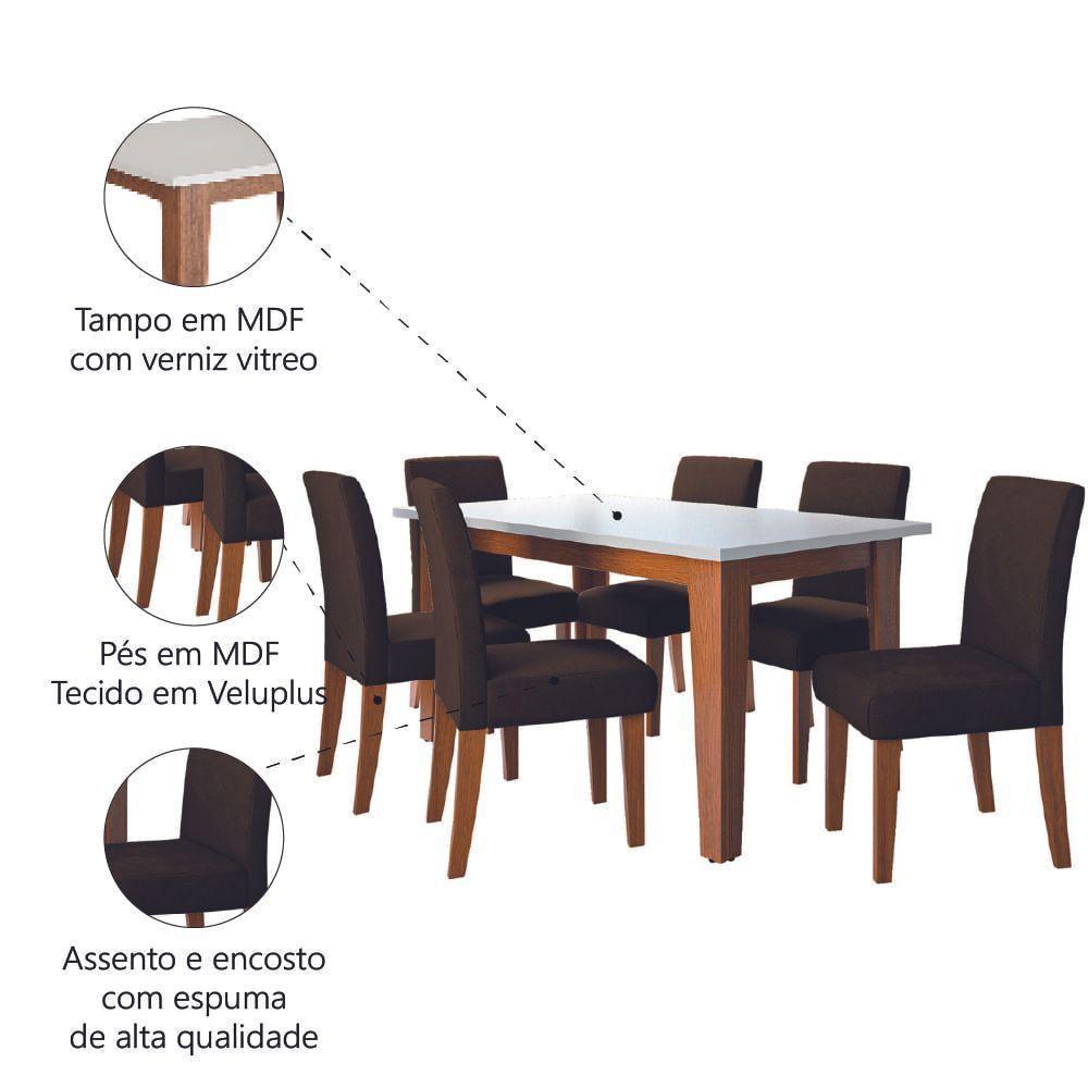 Conjunto de Mesa de Jantar Miami 1,60m com 6 Cadeiras Trieste Dobuê – Madeirado/Chocolate - 3
