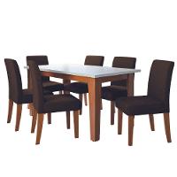 Conjunto de Mesa de Jantar Miami 1,60m com 6 Cadeiras Trieste Dobuê – Madeirado/Chocolate - 1
