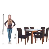 Conjunto de Mesa de Jantar Miami 1,60m com 6 Cadeiras Trieste Dobuê – Madeirado/Chocolate