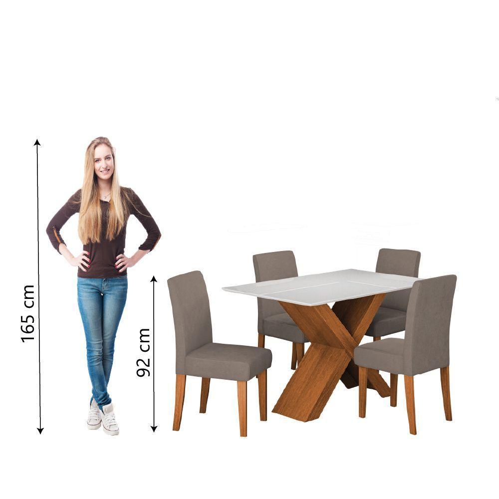 Conjunto De Mesa Sala De Jantar Tampo Com Vidro 1,36m Grécia 4 Cadeiras Trieste Dobuê Madeirado Mascavo - 6