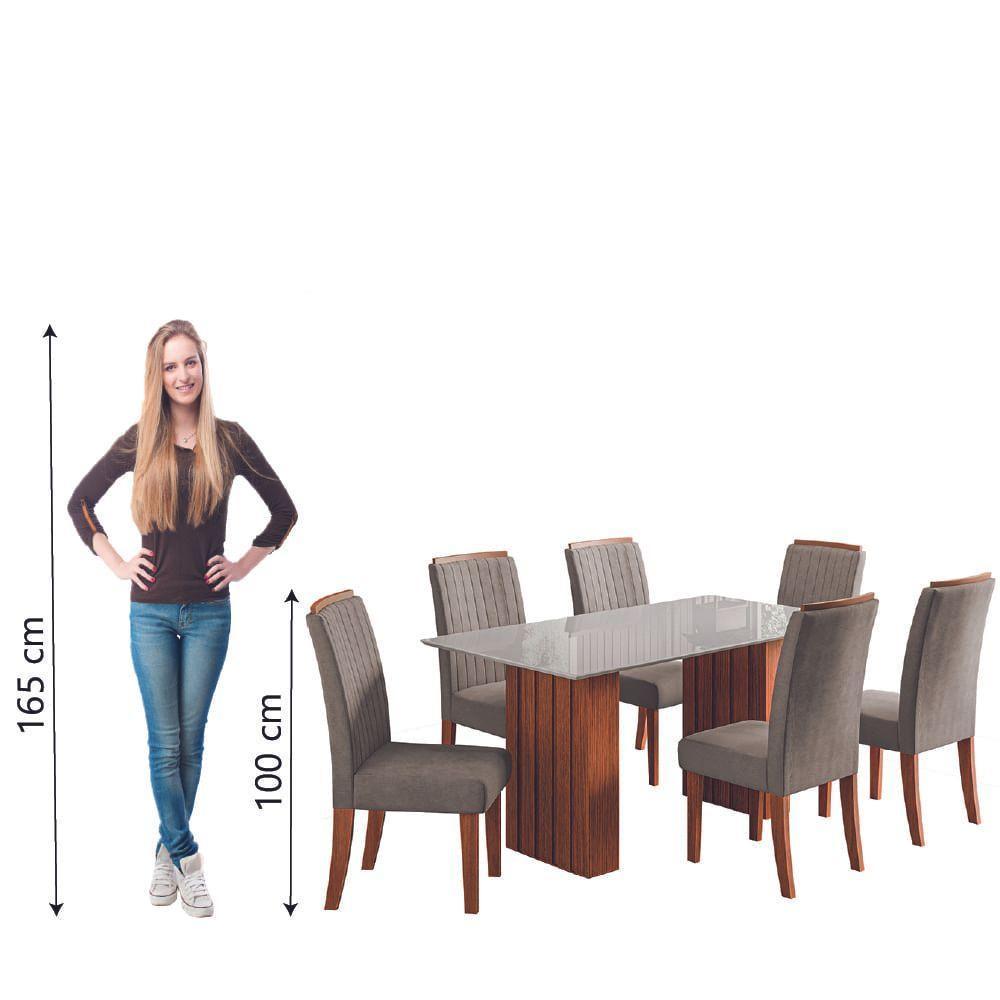 Conjunto De Mesa Sala De Jantar Ripada Tampo Com Vidro Santiago 1,60m 6 Cadeiras Grécia Dobuê Madeirado/mascavo - 7