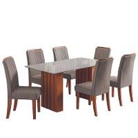 Conjunto De Mesa Sala De Jantar Ripada Tampo Com Vidro Santiago 1,60m 6 Cadeiras Grécia Dobuê Madeirado/mascavo - 1