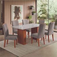 Conjunto De Mesa Sala De Jantar Ripada Tampo Com Vidro Santiago 1,60m 6 Cadeiras Grécia Dobuê Madeirado/mascavo - 2
