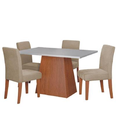 Conjunto Sala De Jantar Mesa 1,36m Trento 4 Cadeiras Trieste Dobuê Madeirado / Bege