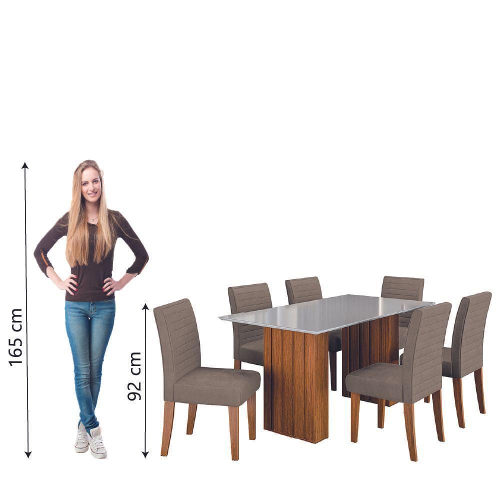 Conjunto De Mesa Sala De Jantar Ripada Tampo Com Vidro Santiago 1,60m 6 Cadeiras Creta Dobuê Madeirado Mascavo - 7