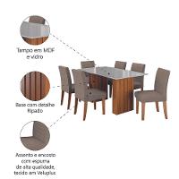 Conjunto De Mesa Sala De Jantar Ripada Tampo Com Vidro Santiago 1,60m 6 Cadeiras Creta Dobuê Madeirado Mascavo - 5