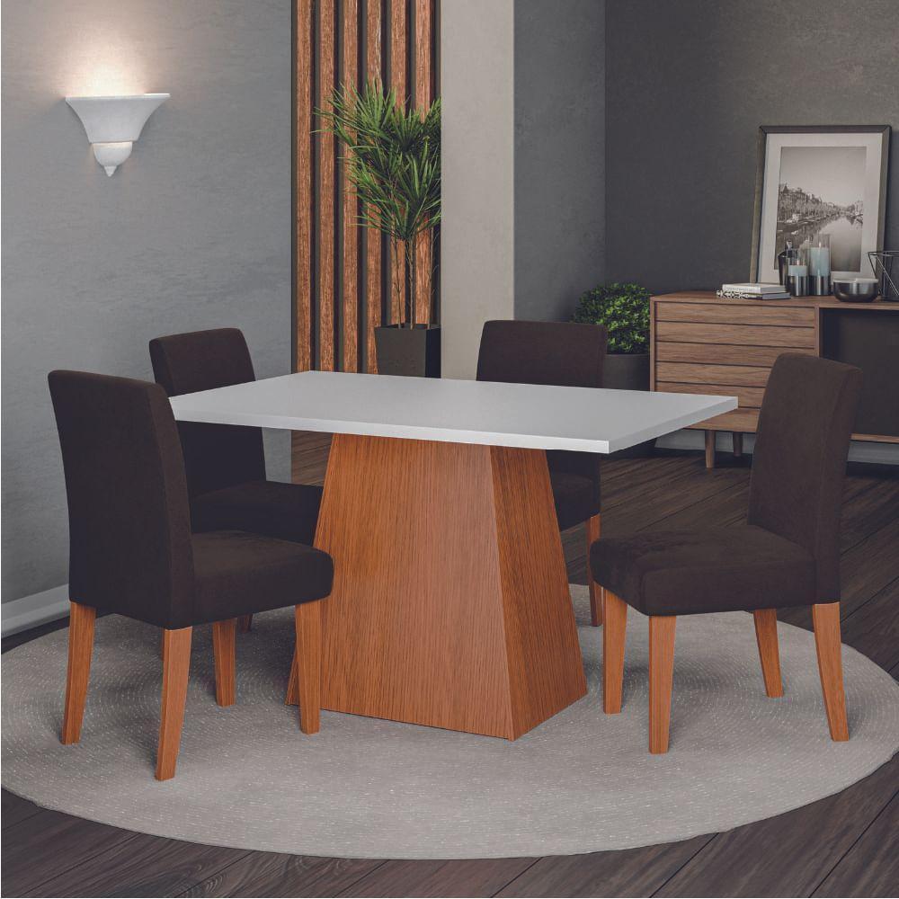 Conjunto Sala De Jantar Mesa 1,36m Trento 4 Cadeiras Trieste Dobuê Madeirado/chocolate - 2