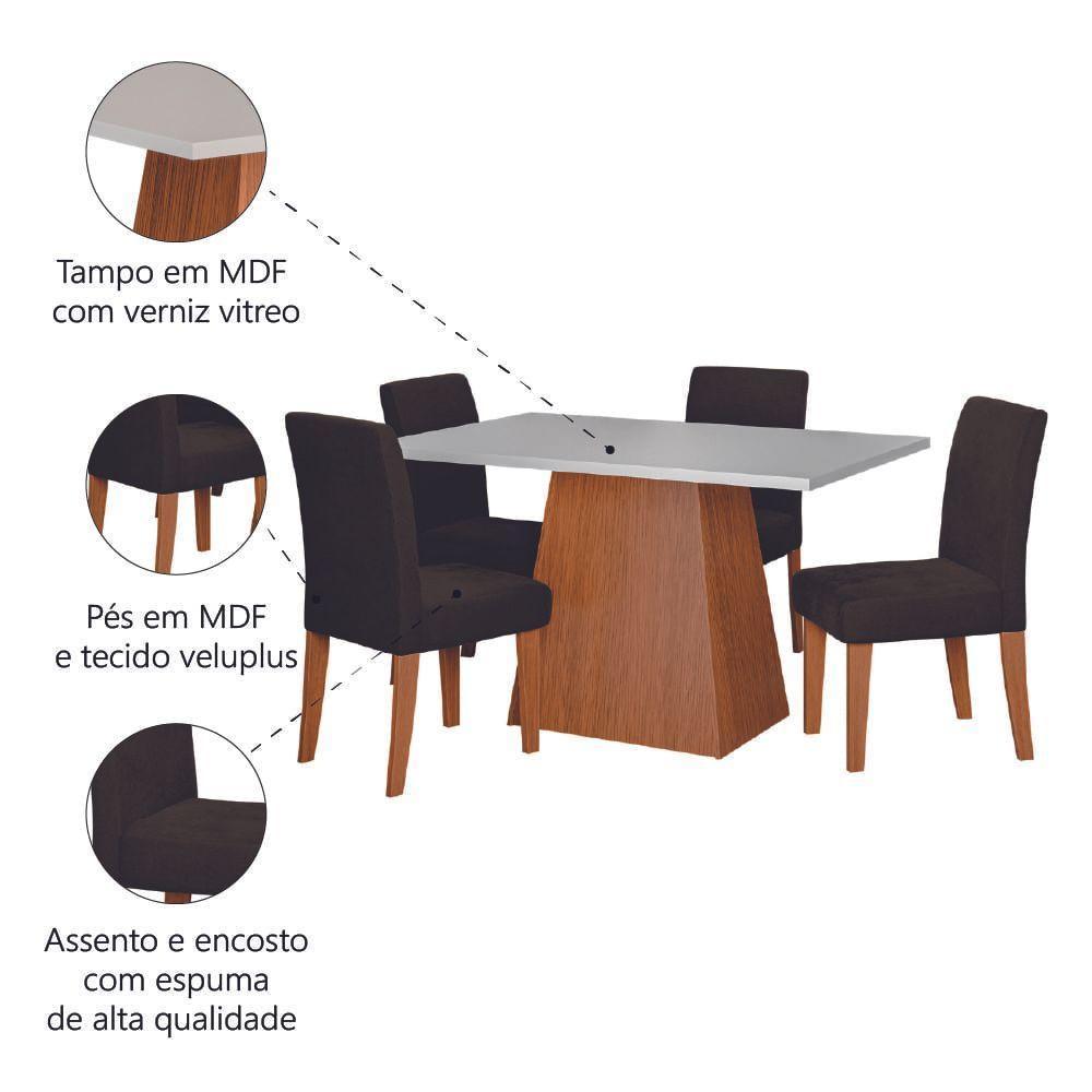 Conjunto Sala De Jantar Mesa 1,36m Trento 4 Cadeiras Trieste Dobuê Madeirado/chocolate - 5