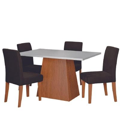 Conjunto Sala De Jantar Mesa 1,36m Trento 4 Cadeiras Trieste Dobuê Madeirado/chocolate