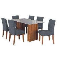 Conjunto De Mesa Sala De Jantar Ripada Tampo Com Vidro Santiago 1,60m 6 Cadeiras Creta Dobuê Madeirado Grafite - 2
