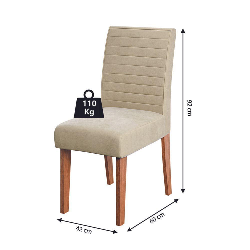 Conjunto De Mesa Sala De Jantar Ripada Tampo Com Vidro Santiago 1,60m 6 Cadeiras Creta Dobuê Madeirado / Bege - 4