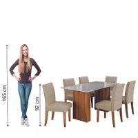 Conjunto De Mesa Sala De Jantar Ripada Tampo Com Vidro Santiago 1,60m 6 Cadeiras Creta Dobuê Madeirado / Bege - 7