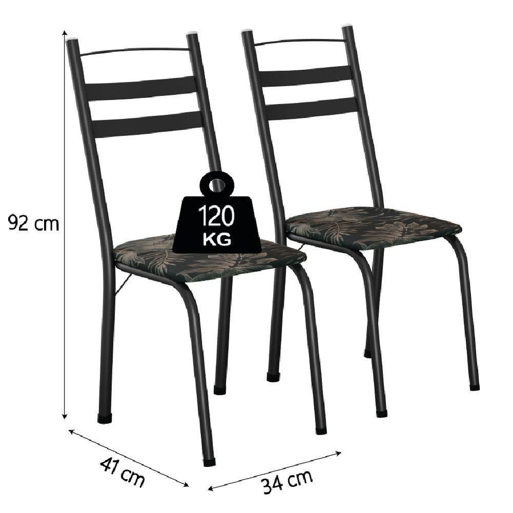 Conjunto De Mesa Sala De Jantar Leia Com 6 Cadeiras Tubular Granito 1,40m Artefamol Preto/Flor - 4