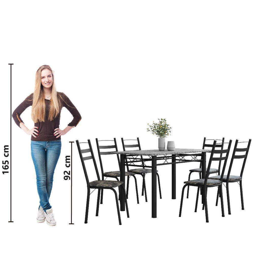 Conjunto De Mesa Sala De Jantar Leia Com 6 Cadeiras Tubular Granito 1,40m Artefamol Preto/Flor - 6