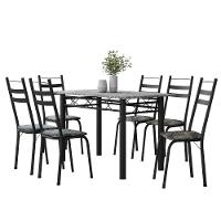 Conjunto De Mesa Sala De Jantar Leia Com 6 Cadeiras Tubular Granito 1,40m Artefamol Preto/Flor - 1