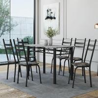 Conjunto De Mesa Sala De Jantar Leia Com 6 Cadeiras Tubular Granito 1,40m Artefamol Preto/Flor - 2