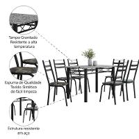 Conjunto De Mesa Sala De Jantar Leia Com 6 Cadeiras Tubular Granito 1,40m Artefamol Preto/Flor - 5