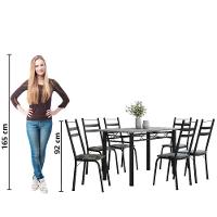 Conjunto De Mesa Sala De Jantar Leia Com 6 Cadeiras Tubular Granito 1,40m Artefamol Preto/Flor - 6