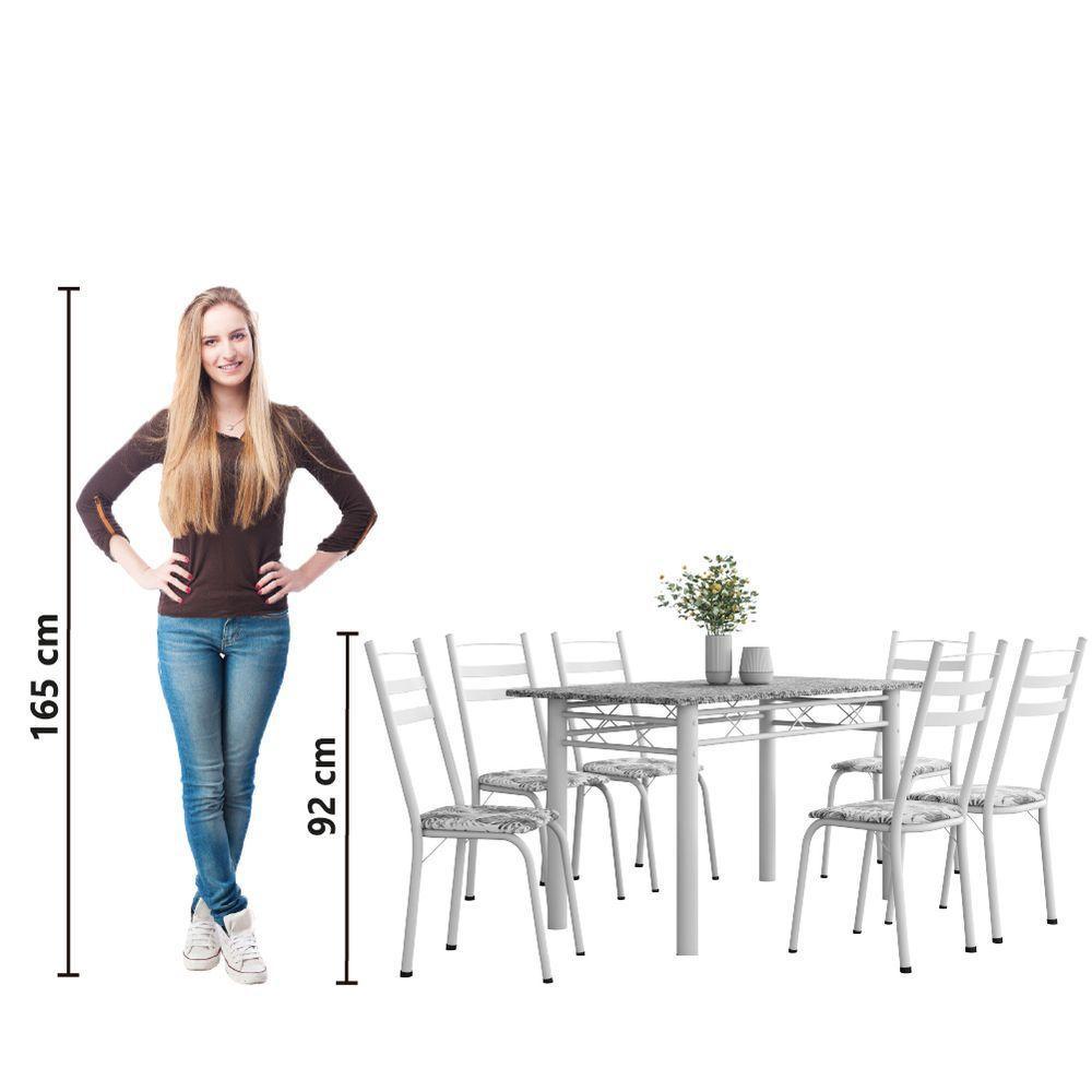 Conjunto De Mesa Sala De Jantar Leia Com 6 Cadeiras Tubular Granito 1,40m Artefamol Branco Flor - 6