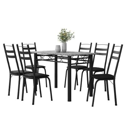 Conjunto de Mesa Sala de Jantar Leia 6 Lugares Tampo em Vidro com Cadeiras Estofadas Preto 140cm