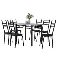 Conjunto De Mesa Sala De Jantar Leia Com 6 Cadeiras Tubular Granito 1,40m Artefamol Preto - 1