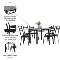 Conjunto De Mesa Sala De Jantar Leia Com 6 Cadeiras Tubular Granito 1,40m Artefamol Preto - 5