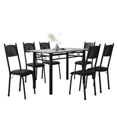 Conjunto De Mesa Sala De Jantar Sara Com 6 Cadeiras Tubular Granito 1,40m Artefamol Preto