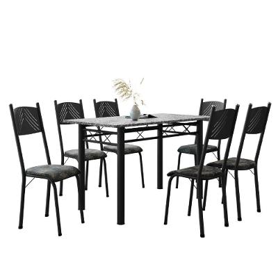 Conjunto De Mesa Sala De Jantar Sara Com 6 Cadeiras Tubular Granito 1,40m Artefamol Preto/flor