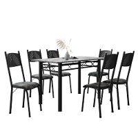 Conjunto De Mesa Sala De Jantar Sara Com 6 Cadeiras Tubular Granito 1,40m Artefamol Preto/flor - 1