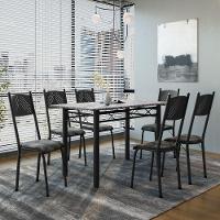 Conjunto De Mesa Sala De Jantar Sara Com 6 Cadeiras Tubular Granito 1,40m Artefamol Preto/flor - 2