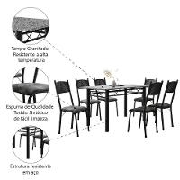 Conjunto De Mesa Sala De Jantar Sara Com 6 Cadeiras Tubular Granito 1,40m Artefamol Preto/flor - 5