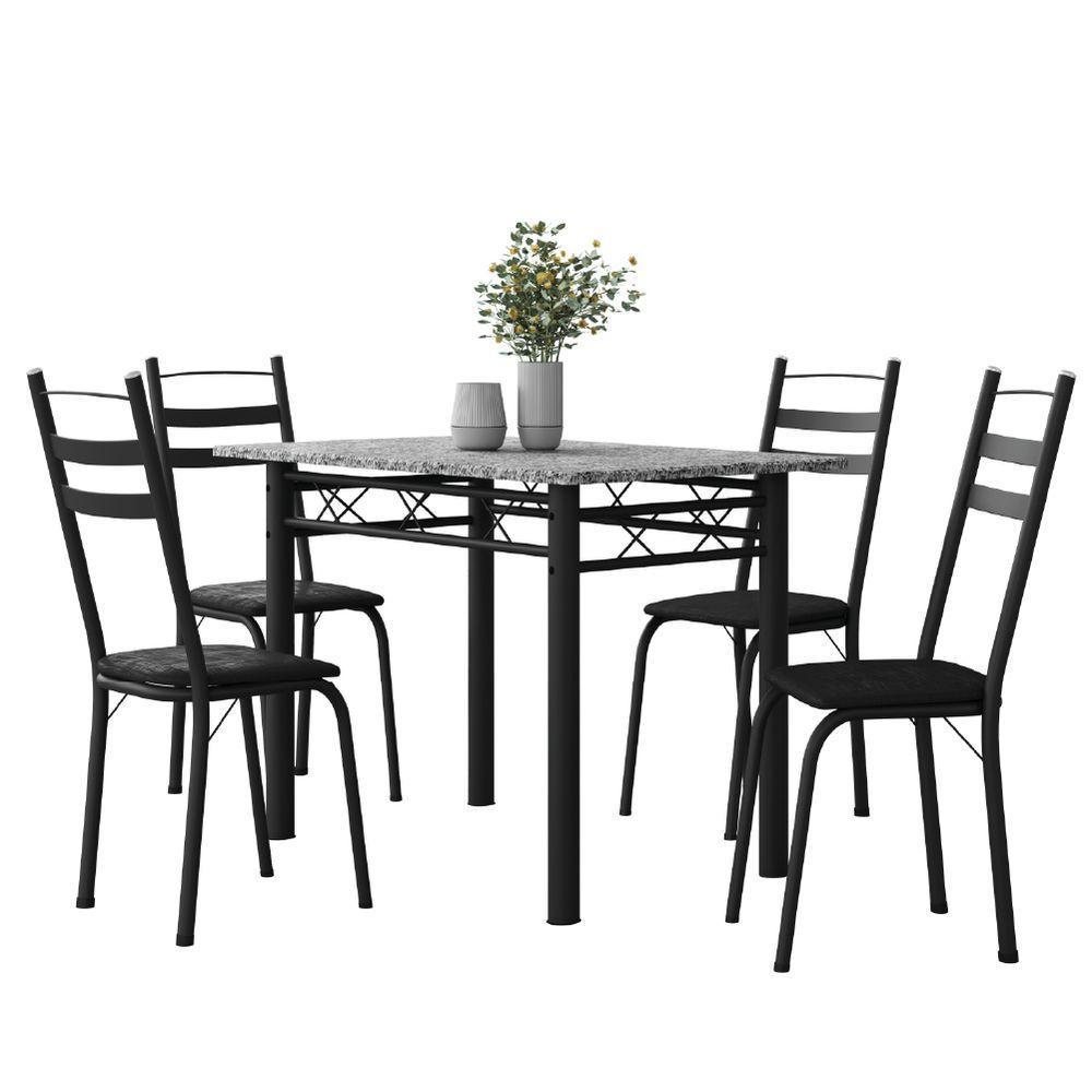 Conjunto De Mesa Sala De Jantar Com 4 Cadeiras Leia Tubular Granito 1,20m Artefamol Preto - 1
