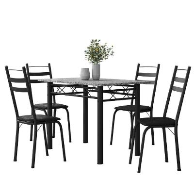 Conjunto de Mesa Sala de Jantar Leia 4 Lugares Vidro com Cadeiras Estofadas Preto 120cm