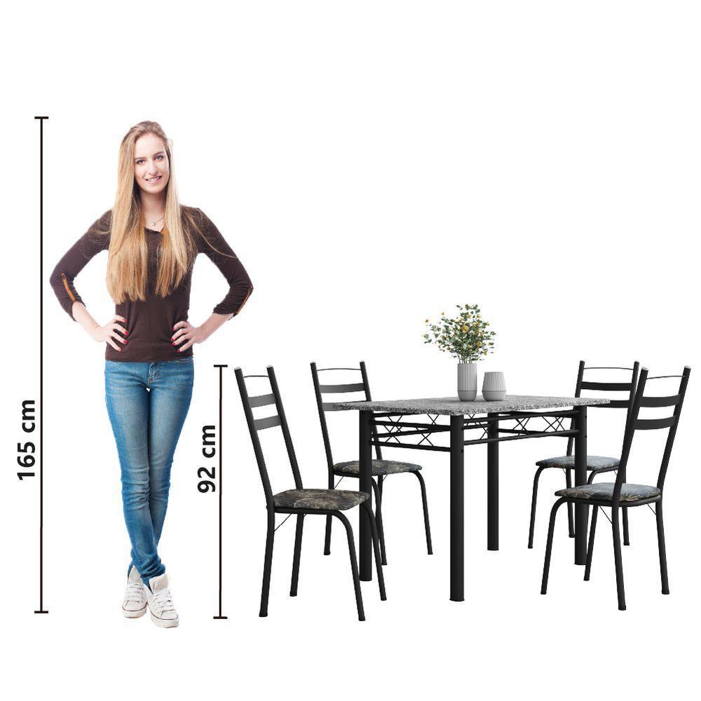 Conjunto De Mesa Sala De Jantar Com 4 Cadeiras Leia Tubular Granito 1,20m Artefamol Preto/flor - 6
