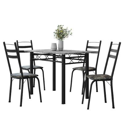 Conjunto De Mesa Sala De Jantar Com 4 Cadeiras Leia Tubular Granito 1,20m Artefamol Preto/flor