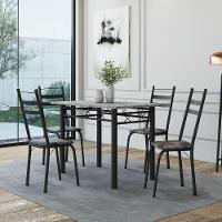 Conjunto De Mesa Sala De Jantar Com 4 Cadeiras Leia Tubular Granito 1,20m Artefamol Preto/flor - 2
