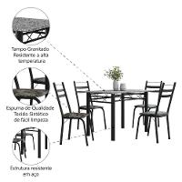 Conjunto De Mesa Sala De Jantar Com 4 Cadeiras Leia Tubular Granito 1,20m Artefamol Preto/flor - 5