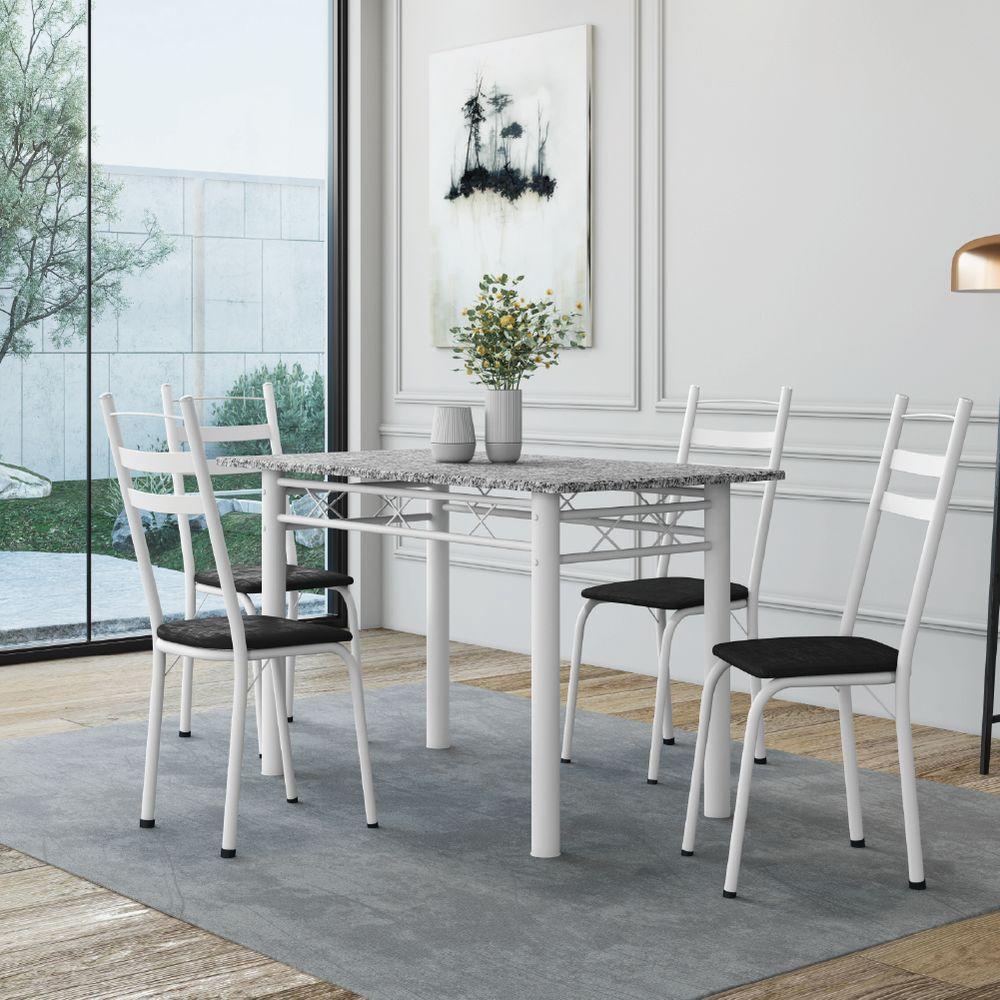Conjunto De Mesa Sala De Jantar Com 4 Cadeiras Leia Tubular Granito 1,20m Artefamol Branco / Preto - 2