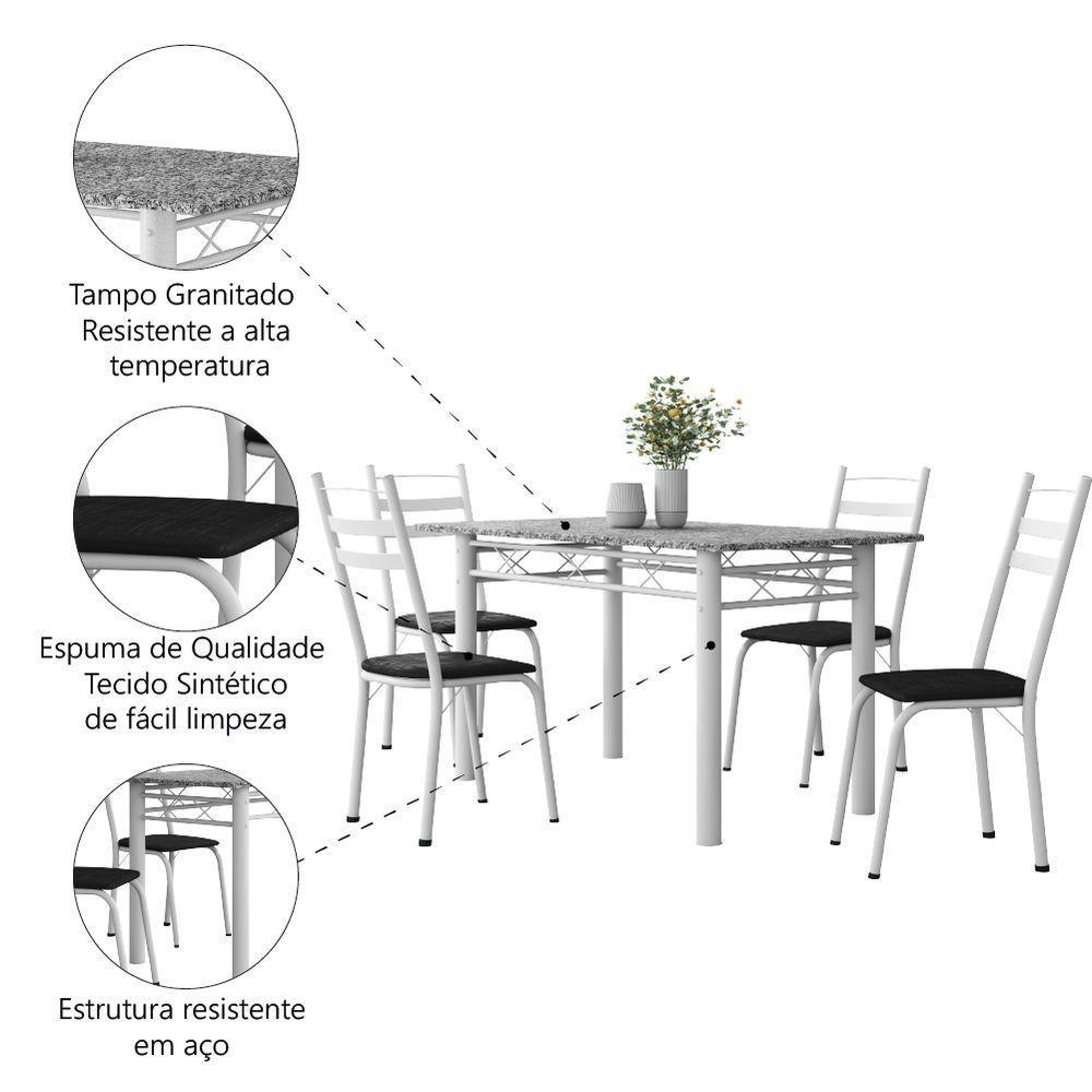 Conjunto De Mesa Sala De Jantar Com 4 Cadeiras Leia Tubular Granito 1,20m Artefamol Branco / Preto - 5