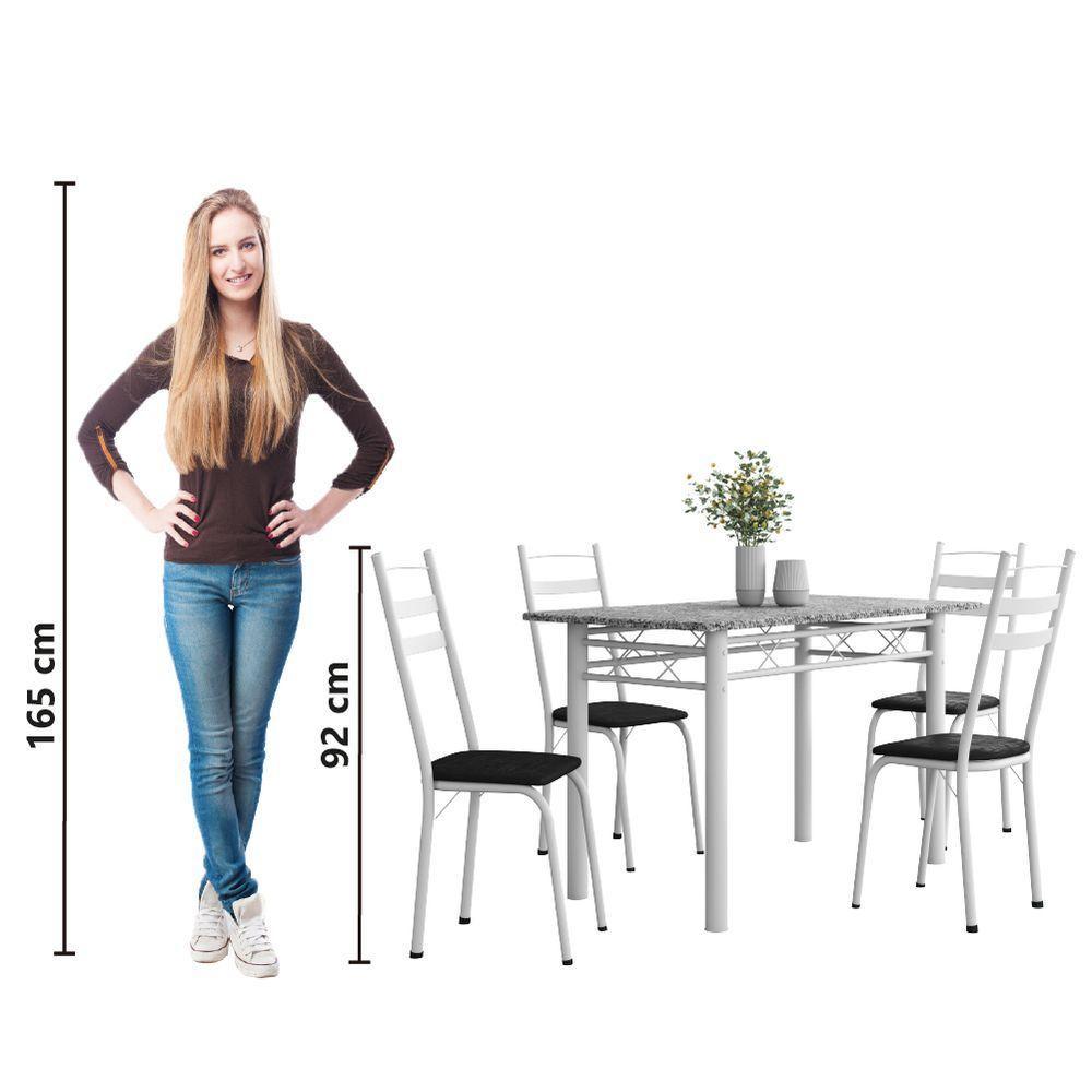 Conjunto De Mesa Sala De Jantar Com 4 Cadeiras Leia Tubular Granito 1,20m Artefamol Branco / Preto - 6