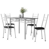 Conjunto De Mesa Sala De Jantar Com 4 Cadeiras Leia Tubular Granito 1,20m Artefamol Branco / Preto - 1