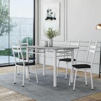 Conjunto De Mesa Sala De Jantar Com 4 Cadeiras Leia Tubular Granito 1,20m Artefamol Branco / Preto - 2