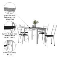 Conjunto De Mesa Sala De Jantar Com 4 Cadeiras Leia Tubular Granito 1,20m Artefamol Branco / Preto - 5