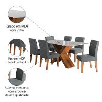 Conjunto De Mesa Sala De Jantar Tampo Com Vidro 1,60m Grécia 6 Cadeiras Creta Dobuê Madeirado/grafite - 5