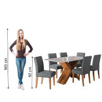 Conjunto De Mesa Sala De Jantar Tampo Com Vidro 1,60m Grécia 6 Cadeiras Creta Dobuê Madeirado/grafite - 6