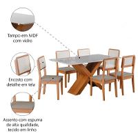Conjunto De Mesa Sala De Jantar Tampo Com Vidro 1,60m Grécia 6 Cadeiras Santiago Dobuê Madeirado Off White - 5