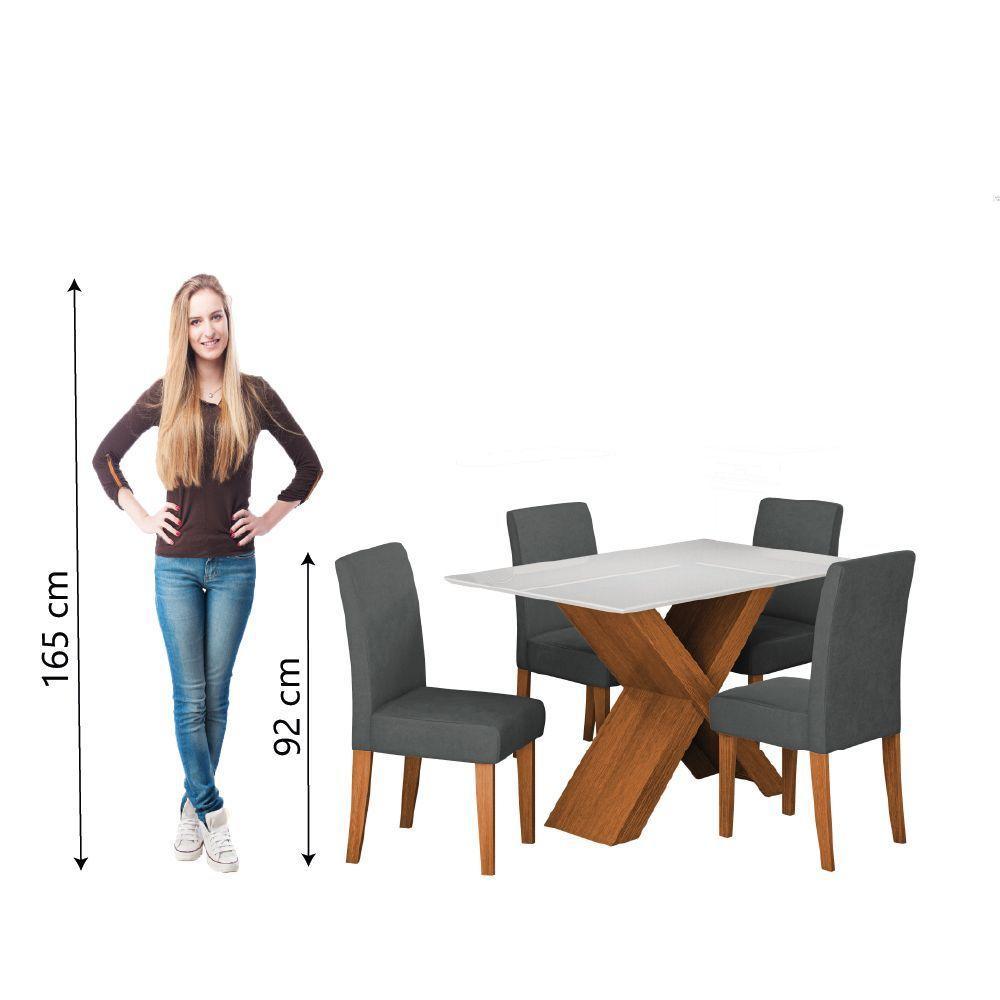 Conjunto De Mesa Sala De Jantar Tampo Com Vidro 1,36m Grécia 4 Cadeiras Trieste Dobuê Madeirado Grafite - 6