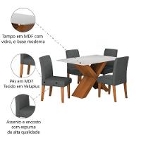 Conjunto De Mesa Sala De Jantar Tampo Com Vidro 1,36m Grécia 4 Cadeiras Trieste Dobuê Madeirado Grafite - 5