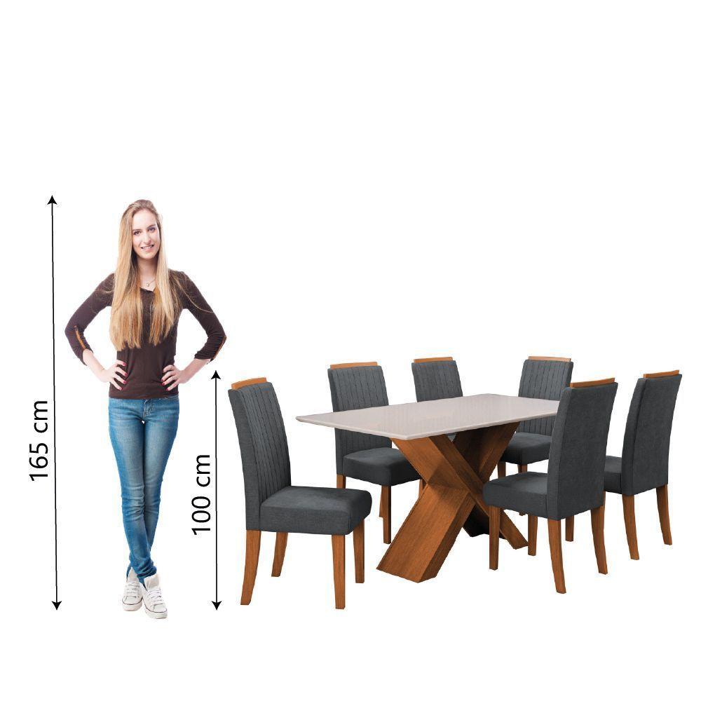 Conjunto De Mesa Sala De Jantar Tampo Com Vidro 1,60m 6 Cadeiras Grécia Dobuê Madeirado/grafite - 2