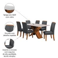 Conjunto De Mesa Sala De Jantar Tampo Com Vidro 1,60m 6 Cadeiras Grécia Dobuê Madeirado/grafite - 6